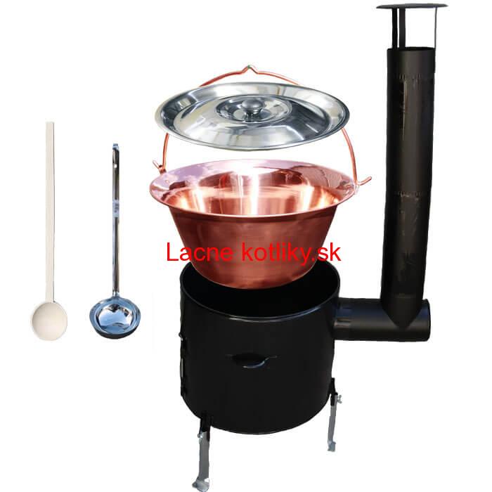 Medený kotlik 20 L (1,2 mm) + smaltovaná kotlina 39 cm + vareška a naberačka Easy party