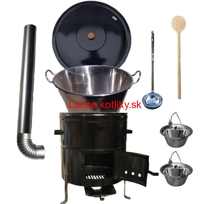 Zabíjačkový nerezový kotol 60 L, kovová kotlina 53 cm, smaltovaná pokrievka + 2 servírovacie antikorové kotlíky zdarma