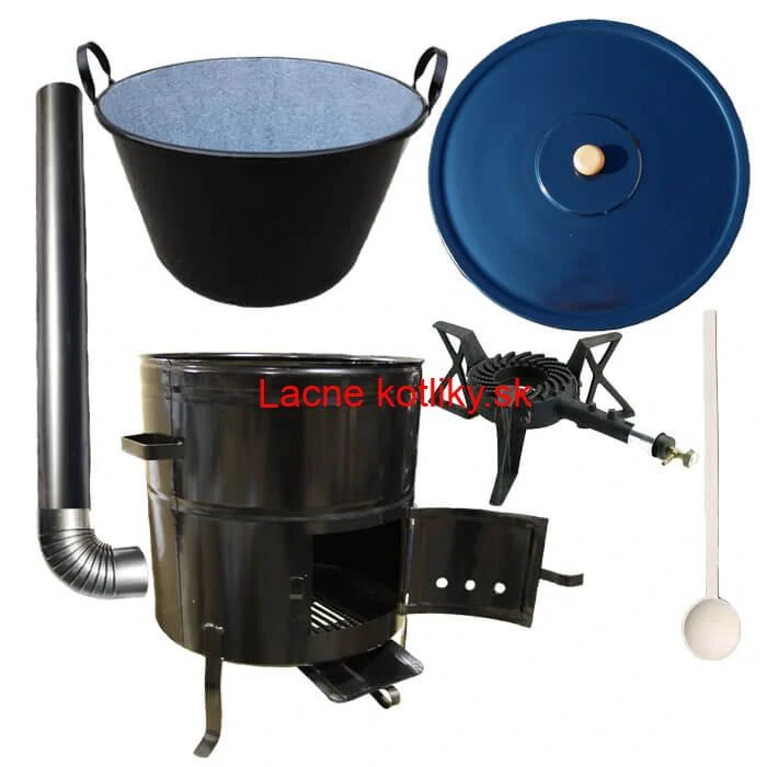 Zabíjačkový smaltovaný kotol 70 L + kovová kotlina 56 cm + horák 7 kW + dymovod