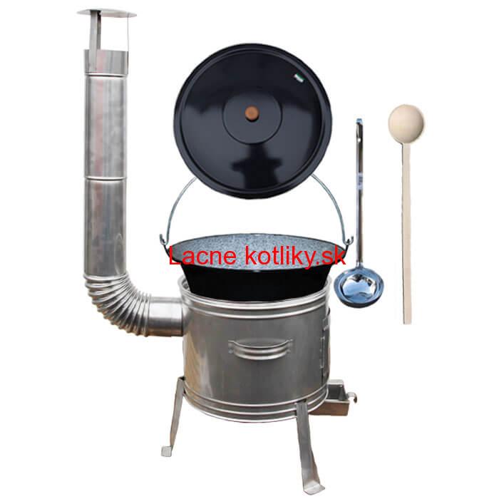 Smaltovaný kotlík 8 L (1,2 mm) + nerezová kotlina 31 cm + vareška a naberačka TOPLUX