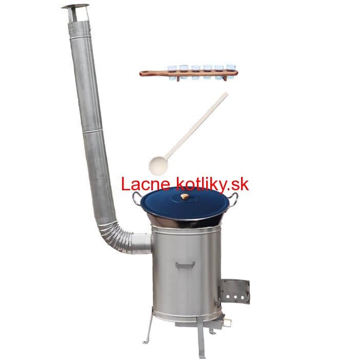 Zabíjačkový nerezový kotol 60 L + nerezová kotlina 53 cm + štamperlíky