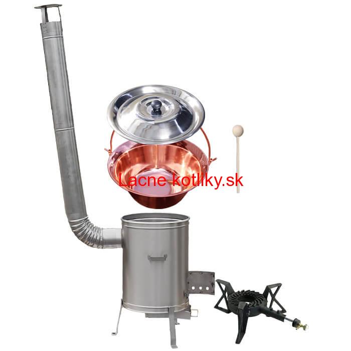 Medený kotlík 14 L (1,2 mm) + nerezová kotlina 36 cm + liatinový horák 7 kW, vareška LUX