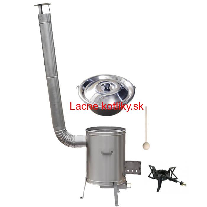 Nerezový kotlík 15 L (1,5 mm) + nerezová kotlina 36 cm + liatinový horák 7 kW, vareška LUX