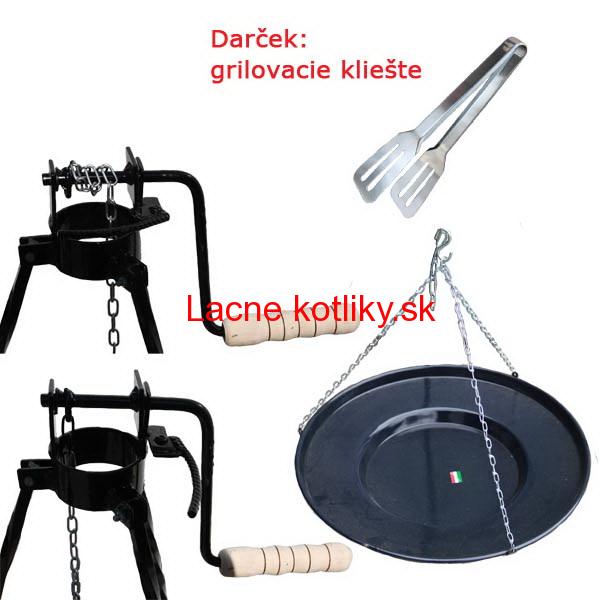 Grilovacia panvica s retiazkou 56 cm + stojan s kladkou 1,25 m VAR a kliešte na grilovanie