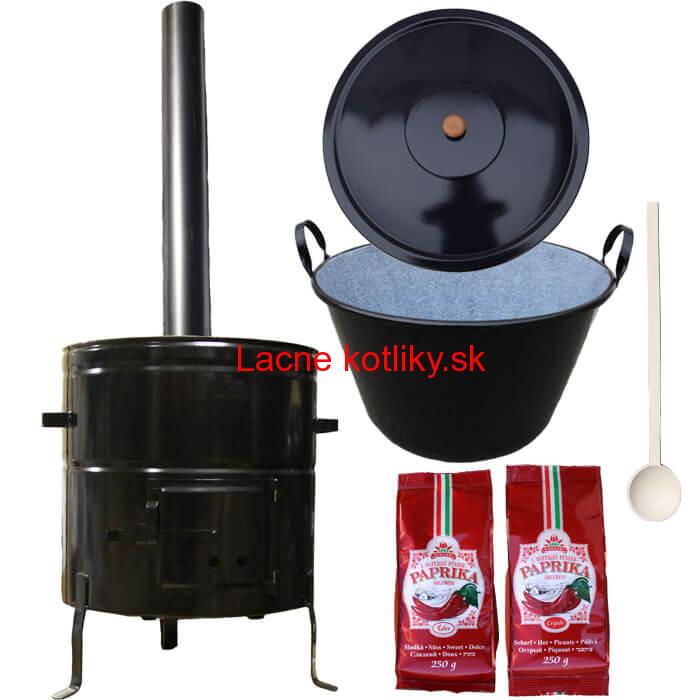 Smaltovaný kotlík na guláš 50 L (1,2 mm) s uškami + kovová kotlina 50 cm a maďarská paprika MAX PARTY