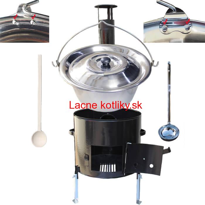 Antikorový kotlík 15 L (0,8 mm) zosilnený s nitmi + smaltovaná kotlina 36 cm + vareška a naberačka Easy party