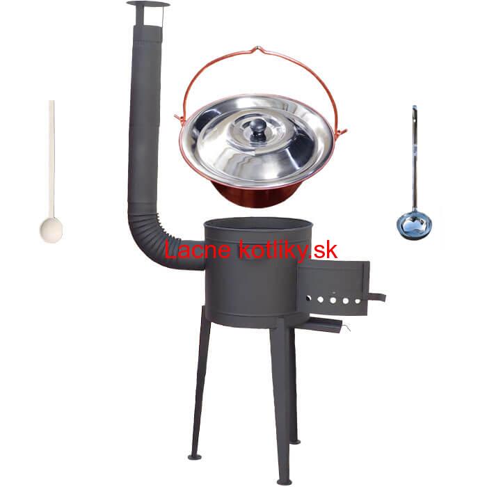 Medený kotlík 20 L (1,2 mm) + vysoká žiaruvzdorná kotlina (1,5 mm) HODO 42 cm PLUS 600 + vareška + naberačka