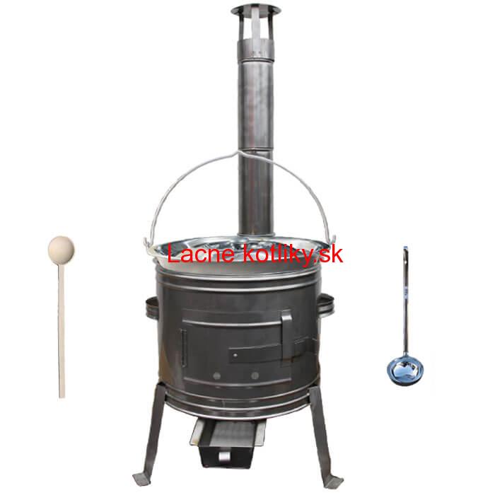 Železný kotlík 30 L (0,75 mm) + nerezová kotlina 45 cm + vareška a naberačka TOPLUX
