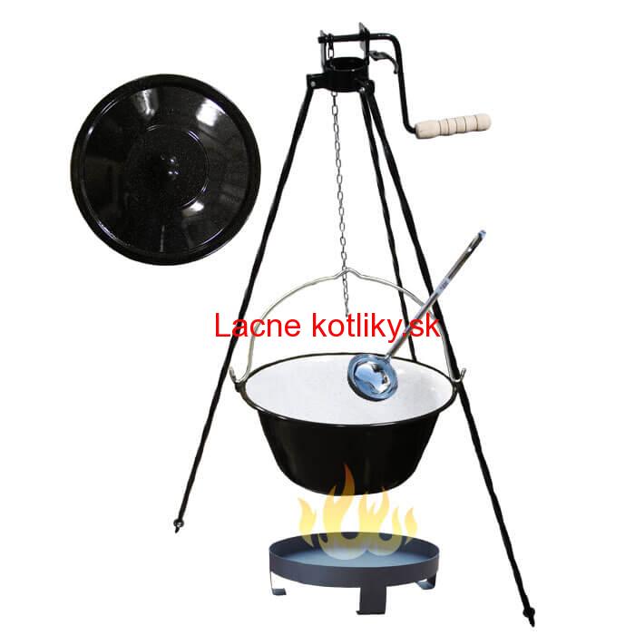 Smaltovaný kotlík 13 L (1,2 mm) + Ohnisko + stojan s kladkou VAR