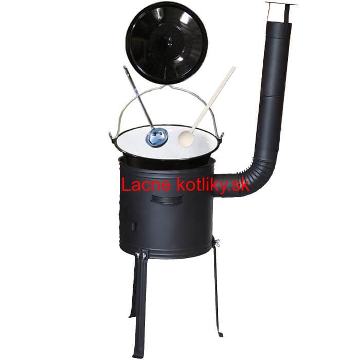 Smaltovaný kotlík 20 L (1,2 mm) + kovová kotlina s vysokými nožičkami 42 cm + vareška a naberačka