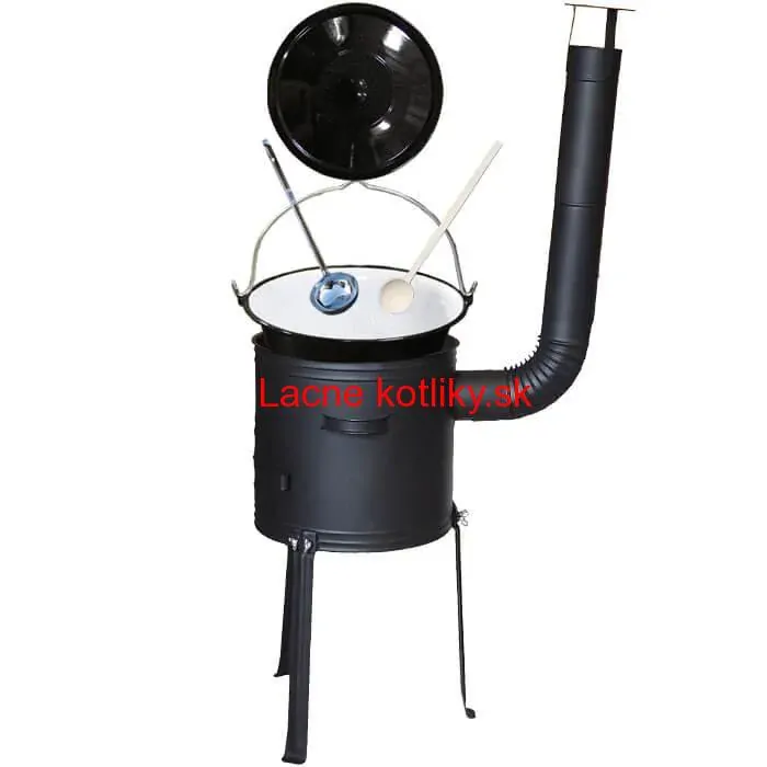 Smaltovaný kotlík 20 L + kovová kotlina s vysokými nožičkami 42 cm, žiaruvzdorná farba Plus 700 + vareška a naberačka