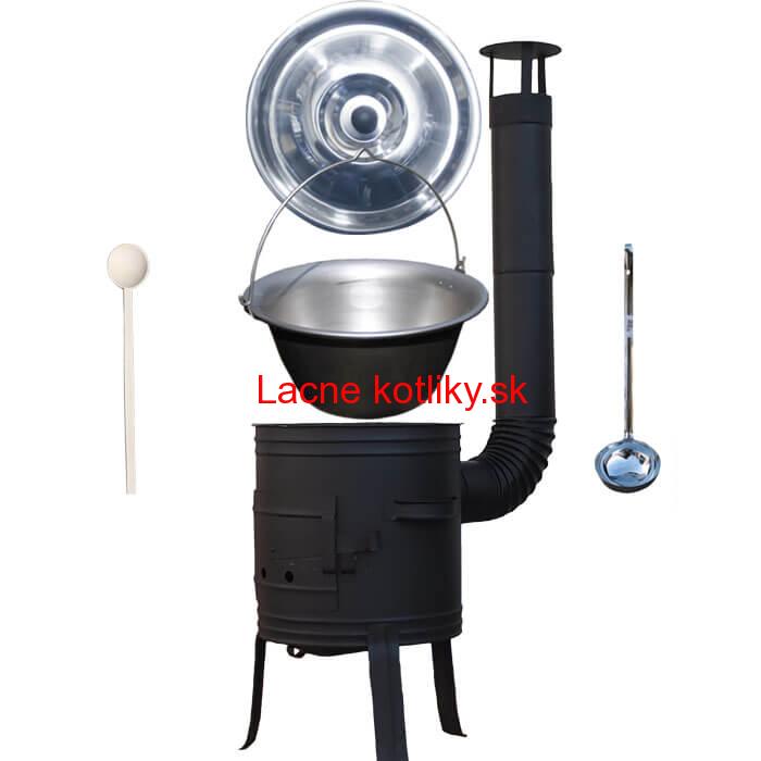 Nerezový kotlík 10 L (1,5 mm) + nízka žiaruvzdorná kotlina 33 cm PLUS 700 + vareška a naberačka