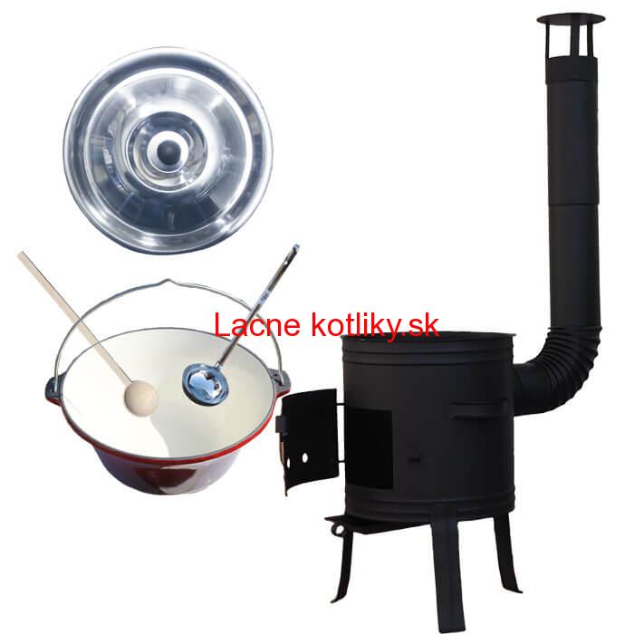 Liatinový kotlík 10 L so smaltovanou úpravou + nízka žiaruvzdorná kotlina 33 cm PLUS 700 + vareška a naberačka