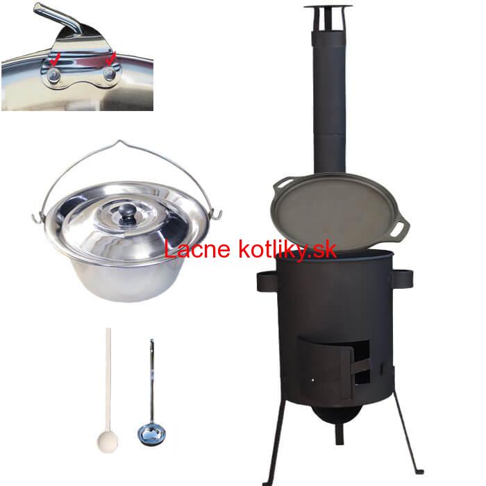 Antikorový kotlík 20 L (0,8 mm) + Liatinová panvica 43 cm + žiaruvzdorná kotlina 42 PLUS 600 4 MM