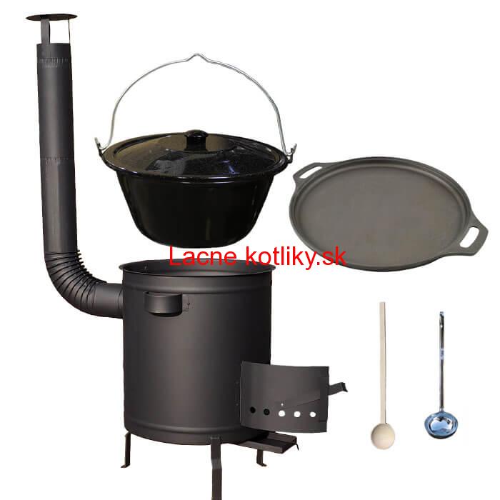 Smaltovaný kotlík 20 L (1,2 mm) + Liatinová panvica 43 cm + hrubostenná (1,5 mm) a žiaruvzdorná kotlina 42 PLUS 600