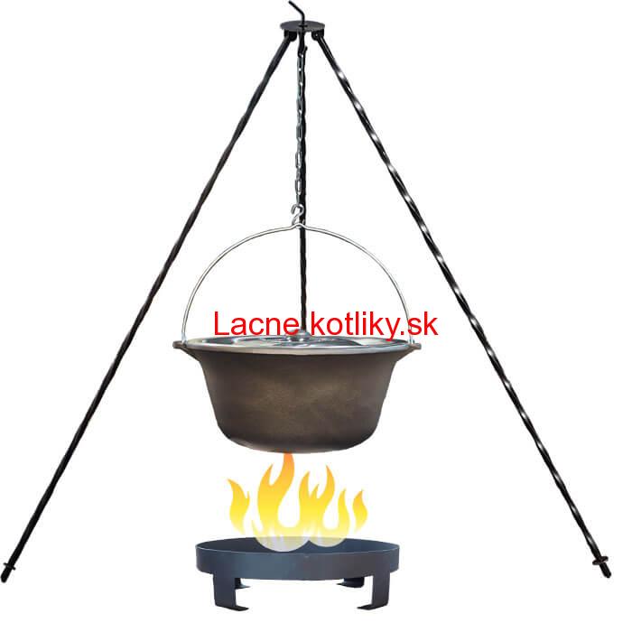Liatinový kotlík 7,2 L + nerezová pokrievka + trojnožka 1,2 m + ohnisko 36 cm