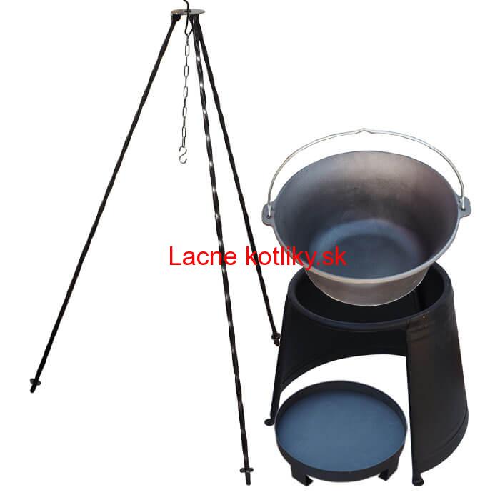 Liatinový kotlík 10,8 L + chránič plameňa 37 cm + ohnisko 36 cm + trojnožka 1,2 m