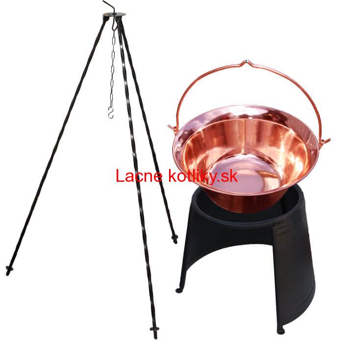 Medený kotlík 14 L (1,2 mm) + chránič plameňa 37 cm + trojnožka 1,2 m