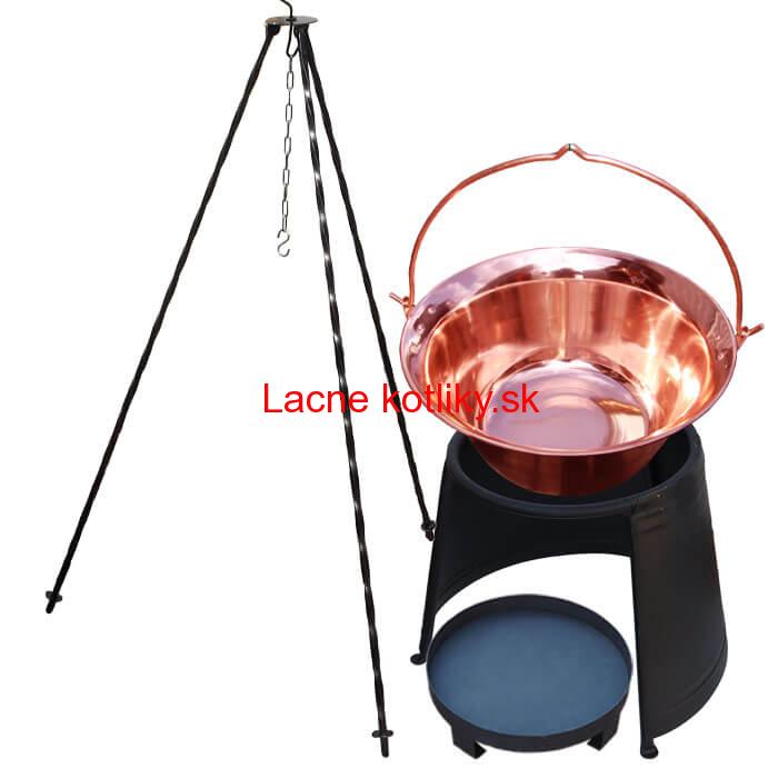 Medený kotlík 6 L (1,2 mm) + chránič plameňa 32 cm + ohnisko 36 cm + trojnožka 1,2 m