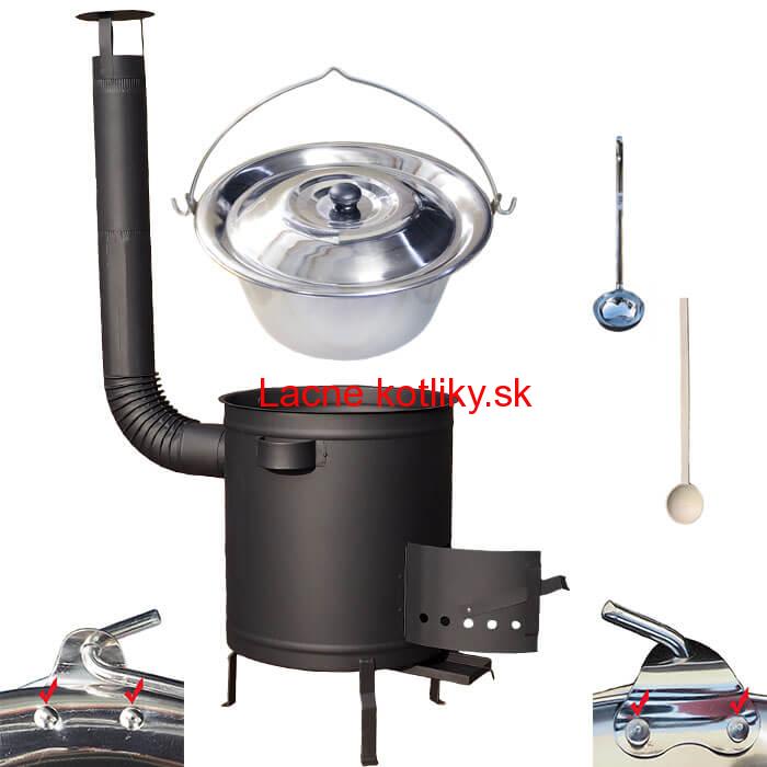 Nerezový kotlík 15 L (0,8 mm) zosilnený s nitmi + hrubostenná (1,5 mm) žiaruvzdorná kotlina 36 PLUS 600