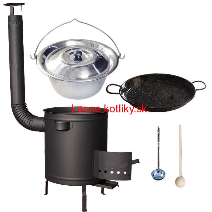 Nerezový kotlík 14 L (0,8 mm) + Paella panvica 38 cm + hrubostenná (1,5 mm) žiaruvzdorná kotlina (1,5 mm) 36 PLUS 600