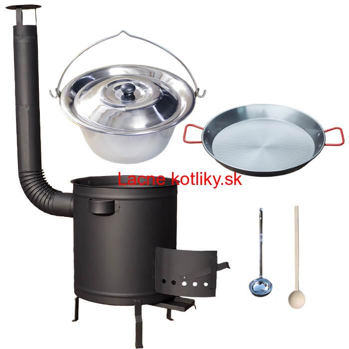 Nerezový kotlík 14 L (0,8 mm) + Paella panvica 38 cm + hrubostenná (1,5 mm) žiaruvzdorná kotlina (1,5 mm) 36 PLUS 600