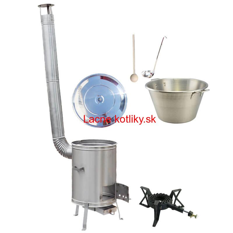 Nerezový kotol 70 L + nerezová kotlina 56 cm LUX + liatinový horák 7,5 kW BIG PARTY