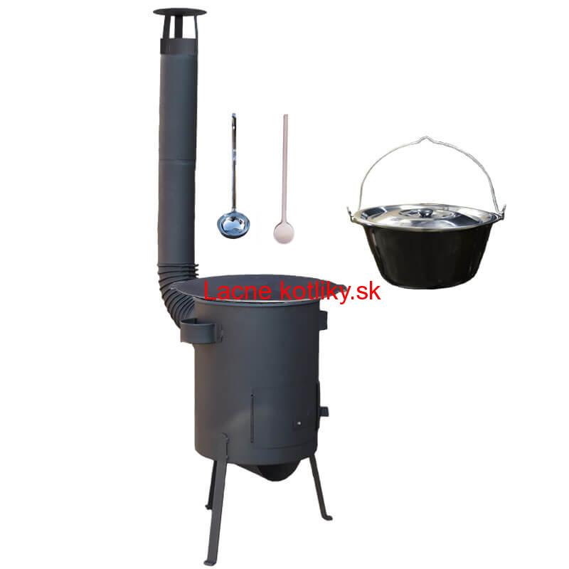 Smaltovaný kotlík 20 L + liatinová panvica 45 cm + žiaruvzdorná kotlina, zosilnený rošt 4 mm 42 cm PLUS 600