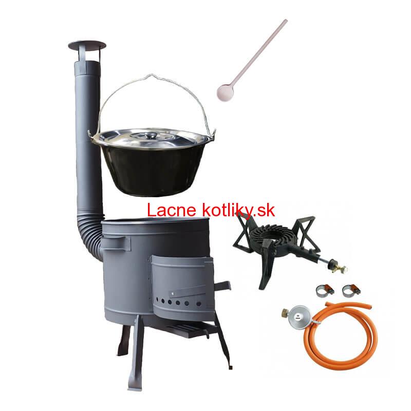 Smaltovaný kotlík (1,2 mm) 30 L + liatinový horák 5,5 kW + nízka kotlina 45 PLUS 600 + nerezová pokrievka INOX