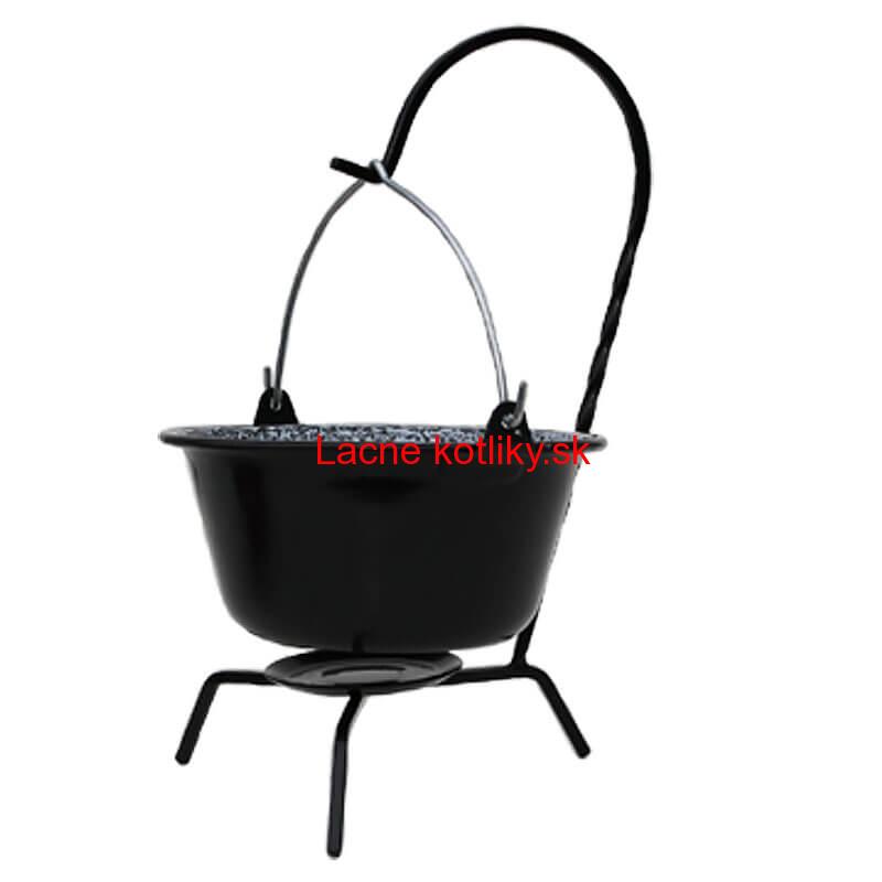 Servírovací kotlík na guláš smaltovaný čierny 0,8 l + stojan