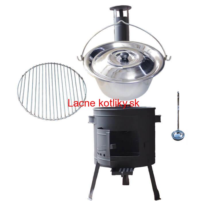 Nerezový kotlík 20 L (1,2 mm) INOX + Nerezový rošt 45 cm + nízka žiaruvzdorná kotlina 42 cm PLUS 600