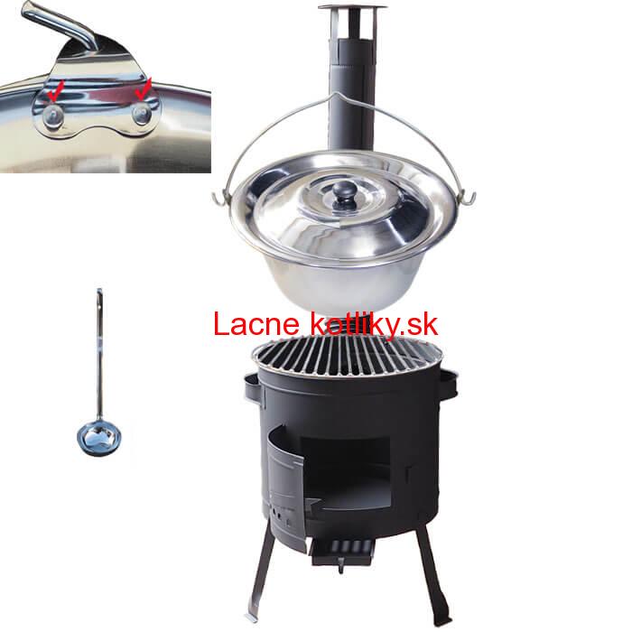 Nerezový kotlík 20 L (0,8 mm) s nitmi INOX + Nerezový rošt 45 cm + nízka žiaruvzdorná kotlina 42 cm PLUS 600