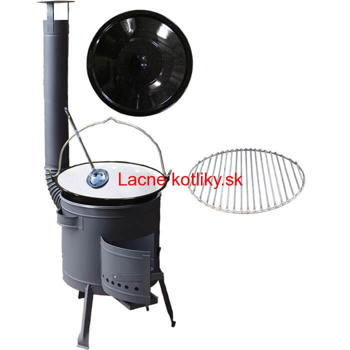 Smaltovaný kotlík 25 L + Nerezový rošt 45 cm + nízka žiaruvzdorná kotlina 42 cm PLUS 600