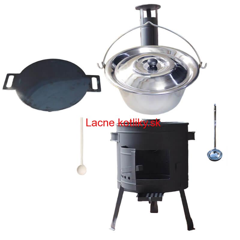 Nerezový kotlík 15 L (1,2 mm) + železná panvica 38 cm UNI + kotlina 36 cm PLUS 600