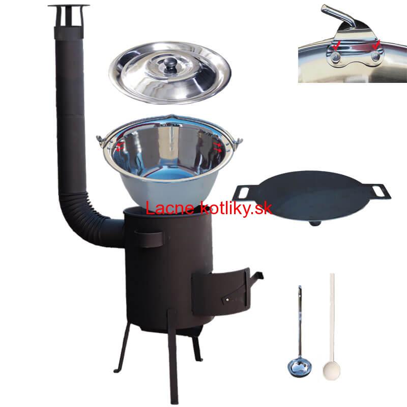 Nerezový kotlík 15 L (0,8 mm) s nitmi + železná panvica 38 cm UNI + kotlina 36 cm PLUS 600 4 MM