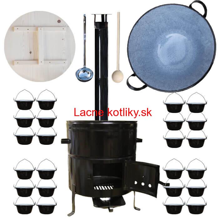 Smaltovaný kotol 100 L + servírovacie kotlíky (24 ks) + vareška a naberačka BIG PARTY