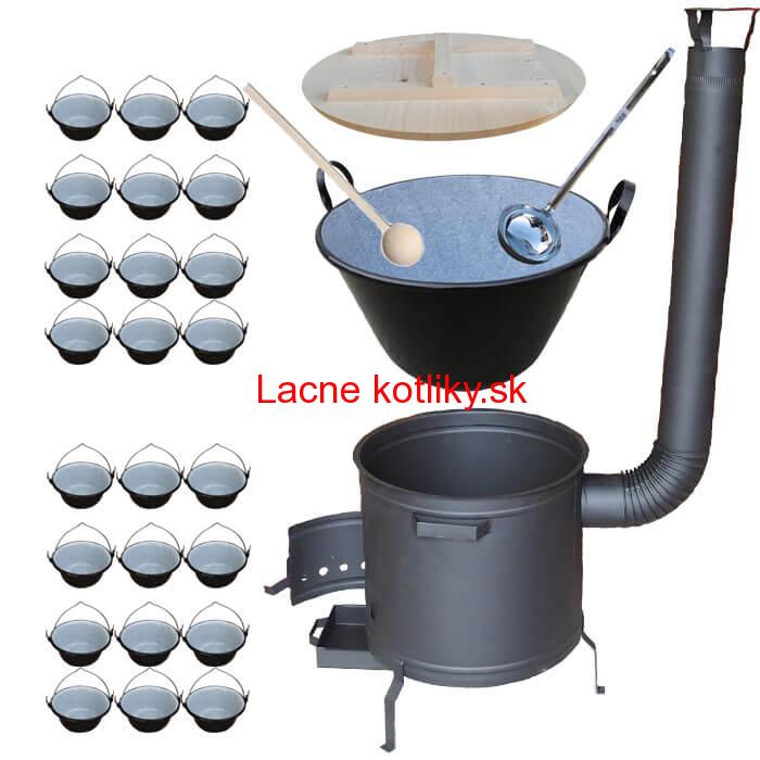 Smaltovaný kotol 100 L + servírovacie kotlíky (24 ks) vareška a naberačka PLUS 600