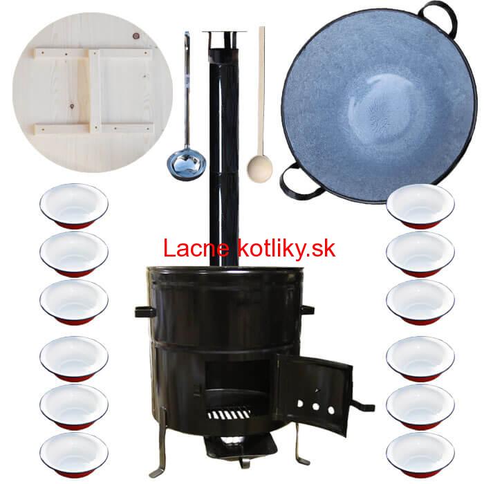 Smaltovaný kotol 100 L + smaltované taniere 12 ks + vareška a naberačka BIG PARTY