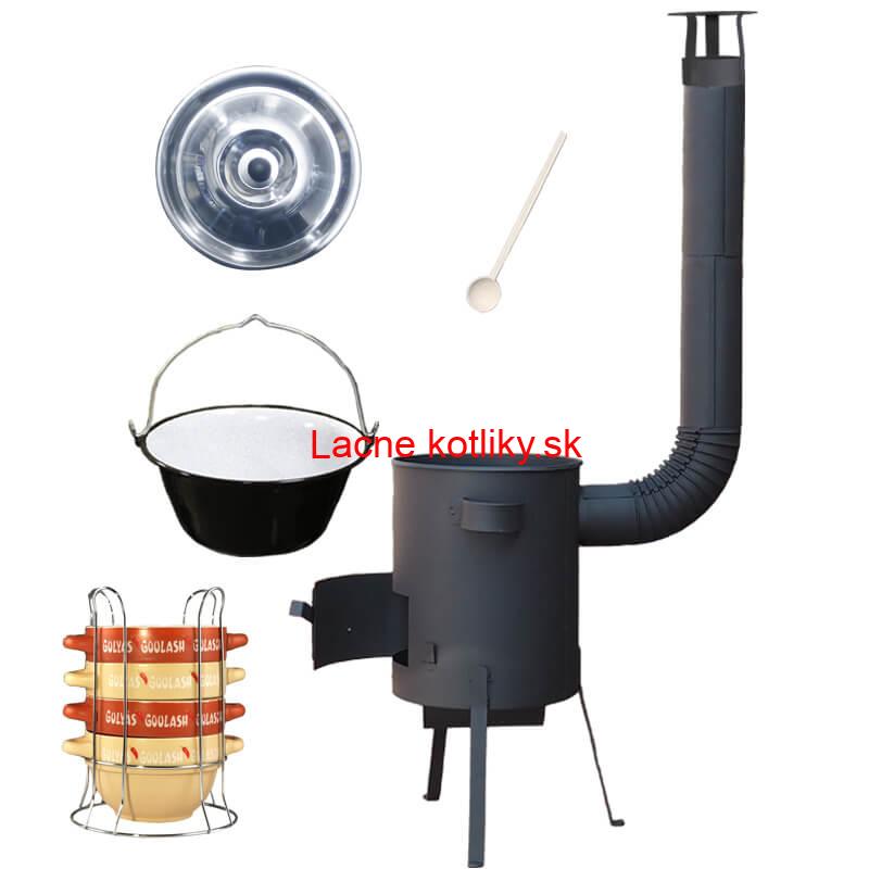 Smaltovaný kotlík 22 L (1,2 mm) + misky na guláš 4 ks + žiaruvzdorná kotlina 42 PLUS 600 4 MM