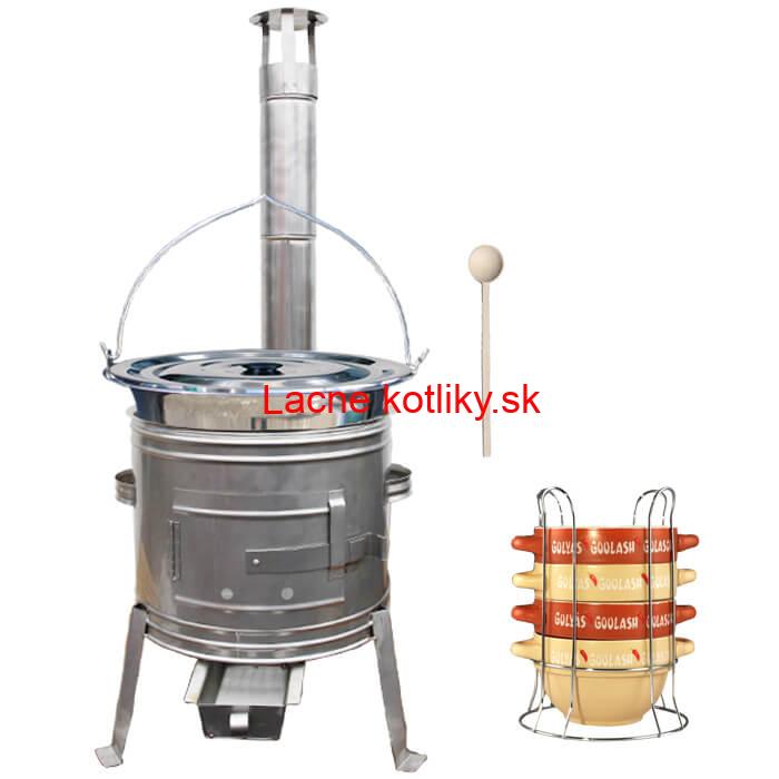 Nerezový kotlík 22 L (0,8 mm) INOX + misky na guláš 4 ks + nerezová kotlina 42 cm TOPLUX