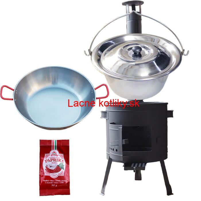 Nerezový kotlík 22 L (0,8 mm) INOX + Panvica PAELLA (WOK) 45 cm + sladká paprika 50 g + nízka kotlina 42 PLUS 600