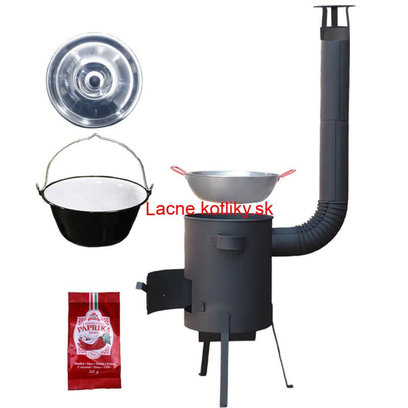 Smaltovaný kotlík 22 L + Panvica PAELLA (WOK) 45 cm + sladká paprika 50 g + žiaruvzdorná kotlina 42 PLUS 600 s roštom na popol 4 mm