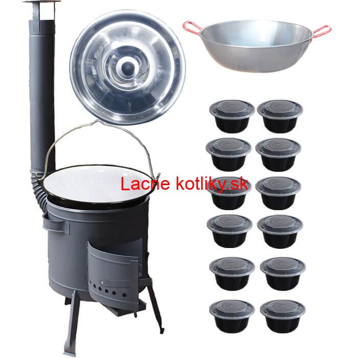 Smaltovaný kotlík 22 L + Panvica PAELLA (WOK) 45 cm + misky 12 ks + nízka kotlina 42 PLUS 600