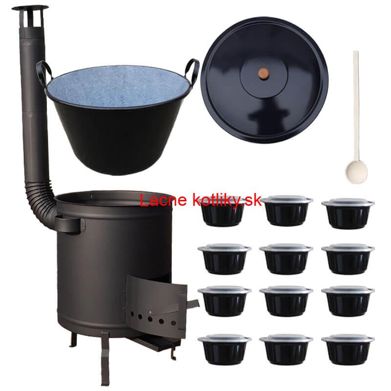 Smaltovaný kotol 60 L + hrubostenná kotlina 53 cm (1,5 mm) STRONG PLUS 600 + misky 12 ks