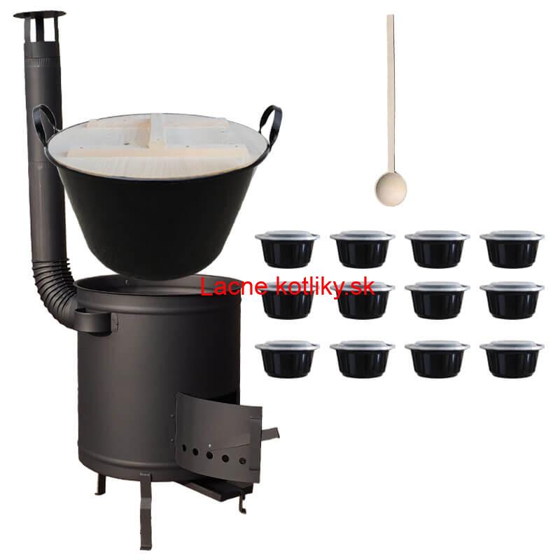 Smaltovaný kotol 100 L + hrubostenná kotlina 60 cm (1,5 mm) STRONG PLUS 600 + misky 12 ks