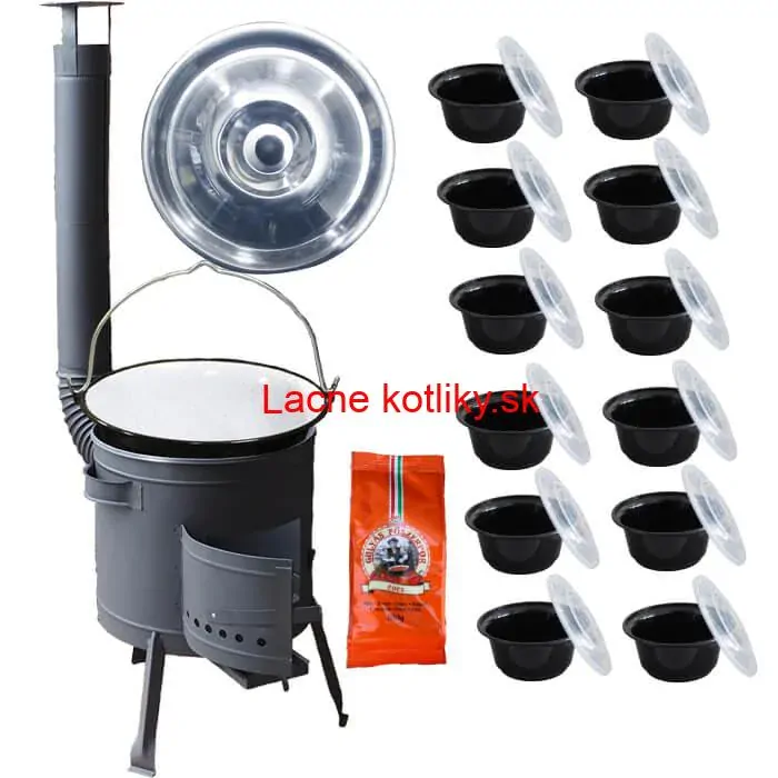 Smaltovaný kotlík 25 L (1,2 mm) + hrubostenná (1,5 mm) žiaruvzdorná kotlina BALKY STRONG 42 PLUS 600 + misky 12 ks + paprikové korenie na guláš 100 g