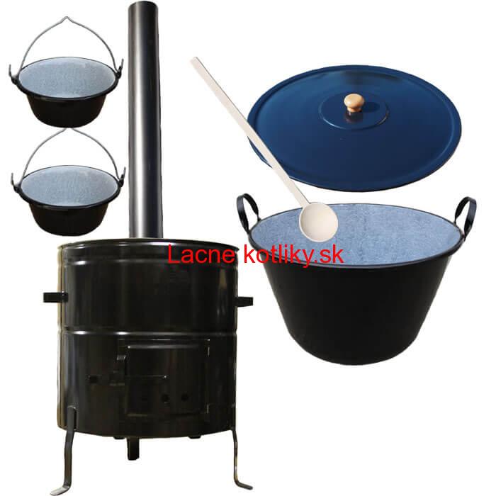 Zabíjačkový smaltovaný kotol 70 L + kovová kotlina 56 cm + 2 servírovacie kotlíky