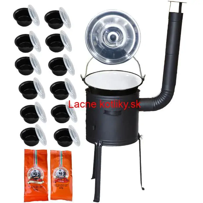 Smaltovaný kotlík 22 L (1,2 mm) + žiaruvzdorná kotlina 42 cm Plus 700 + misky 12 ks + 2 x korenie na guláš 100 g