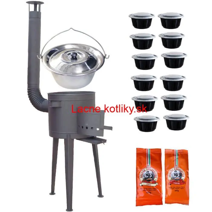 Nerezový kotlík 22 L (0,8 mm) INOX + vysoká žiaruvzdorná  kotlina 42 cm PLUS 600 + misky 12 ks + 2 x korenie na guláš 100 g