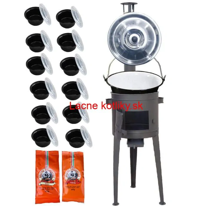 Smaltovaný kotlík 22 L (1,2 mm) + vysoká žiaruvzdorná kotlina (2,0 mm) HODO 42 cm PLUS 600 + misky 12 ks + 2 x korenie na guláš 100 g